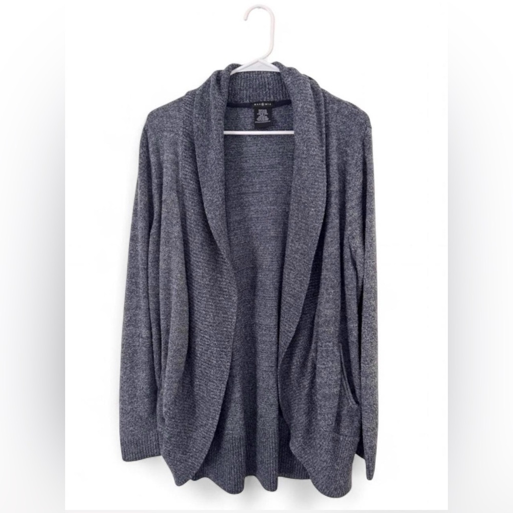 Max & Mia Gray/Blue Open Front Cozy Knit Cardigan Sweater Size Large